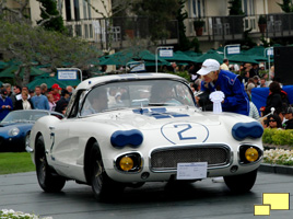 1960 Corvette Le Mans #2 race car on the ramp at the Pebble Beach Concours, August 2008.
