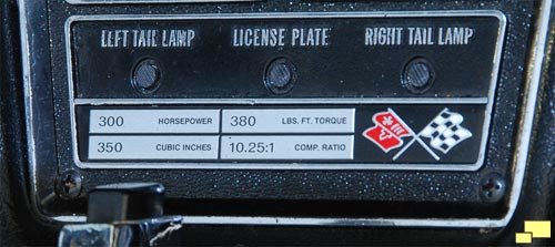 1969 Corvette Base Engine Specifications Plate