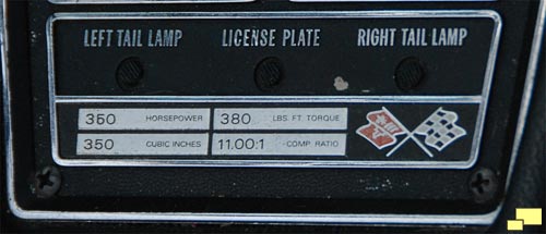 1969 Corvette L46 Engine Specifications Plate