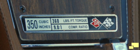 1972 Corvette Engine Specifications Plate