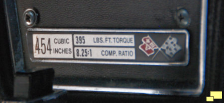 1974 Corvette LS4 454 Engine Specifications Plate