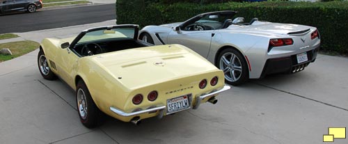 1968 Corvette C3 in Safari Yellow with 2016 Corvette C7 in Blade Silver Metallic