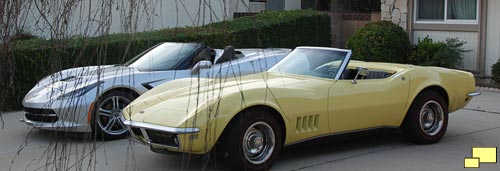 1968 Corvette C3 in Safari Yellow with 2016 Corvette C7 in Blade Silver Metallic