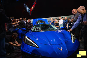 Chevrolet introduces the 2020 Corvette Stingray, the brand's first-ever production mid-engine Corvette, Thursday, July 18, 2019 in Tustin, California.