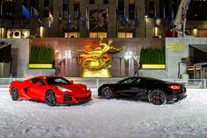 2024 Corvette E-Ray performing maneuvers on The Rink at Rockefeller Center in New York City