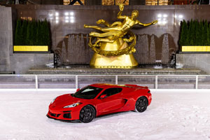 2024 Corvette E-Ray performing maneuvers on The Rink at Rockefeller Center in New York City